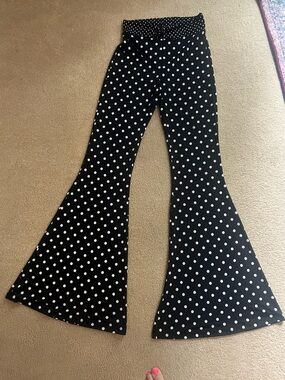 Bershka Black and White Polka Dot Flared Jumpsuit Pants